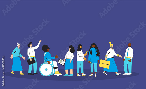 Group of diverse people standing together. Vector illustration.
