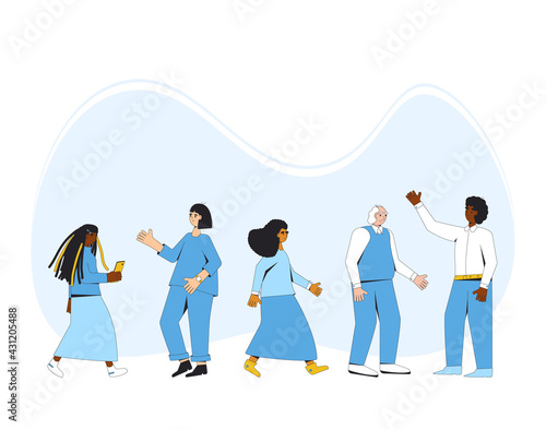 Group of diverse people standing together. Vector illustration.