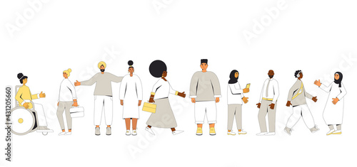 Group of diverse people standing together. Vector illustration.