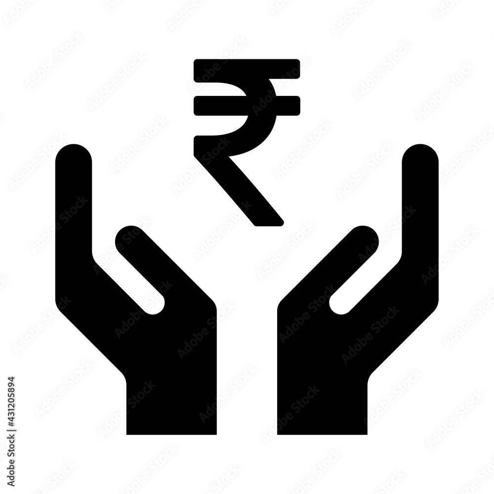 Hope icon, human hand with rupee symbol, help and protection graphic design, support vector illustration Hope icon, human hand with rupee symbol, help and protection graphic design, support vector illustration