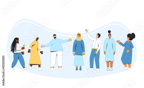 Group of diverse people standing together. Vector illustration.
