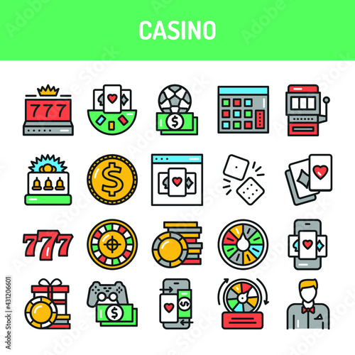 Casino line icons set. Isolated vector element. Outline pictograms for web page, mobile app, promo. 