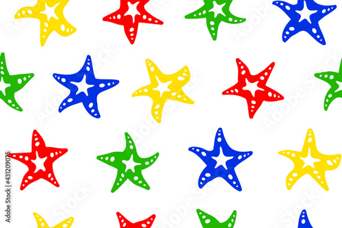 bright multicolored starfish - seamless vector pattern