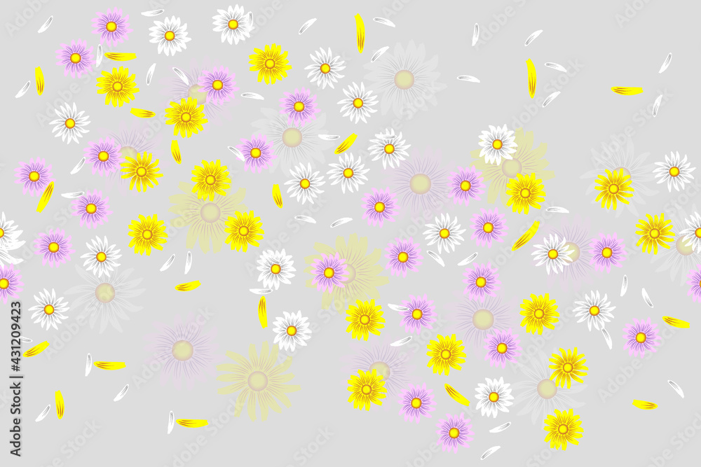 pattern of white, pink and yellow daisies