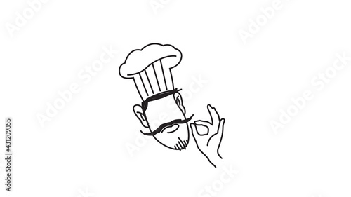 Creative Chef Head Moustache Hat Cartoon Logo Vector Design  