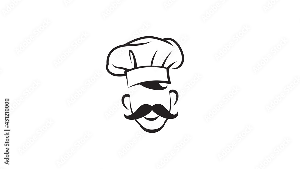 Creative Chef Head Moustache Hat Cartoon Logo Vector Design Illustration Creative Chef Head Moustache Hat Cartoon Logo Vector Design Illustration