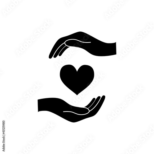 Hands hold a heart, healthcare concept black icon on white