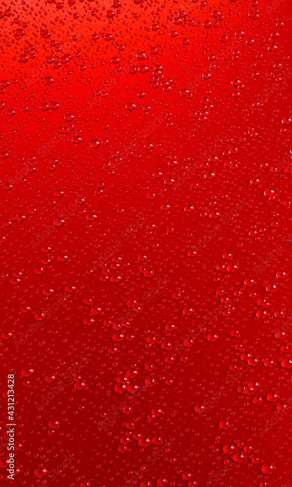 A lot of water droplets On metal or metalic surfaces in red and dark red shades for mobile background or wallpaper. 3D Rendering.
