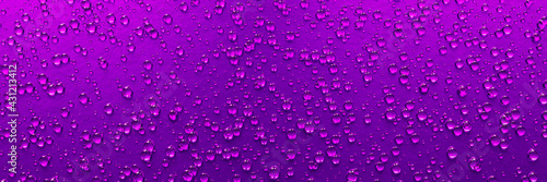 A lot of water droplets On metal or metallic surfaces in purple and dark purple shades for mobile smartphone background or wallpaper. 3D Rendering.