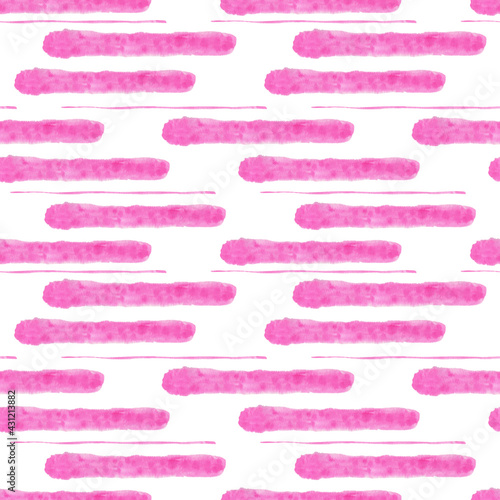 Pink long strokes and lines seamless pattern, trendy minimalist concept, simple repeat ornament watercolor illustration