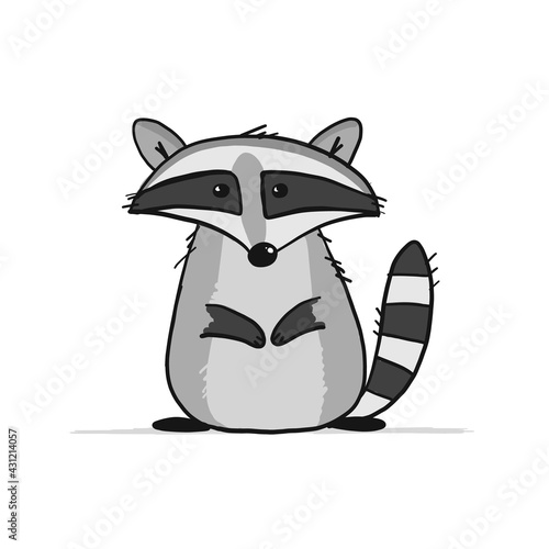 Funny Racoon character. Isolated on white.