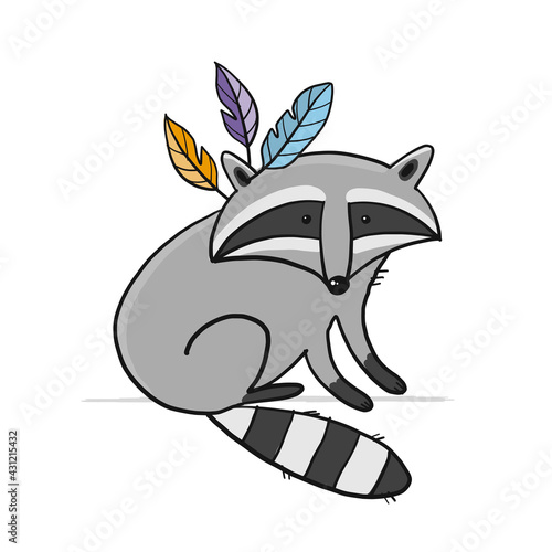 Funny Racoon character. Isolated on white.