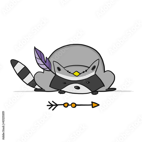 Funny Racoon character. Isolated on white.