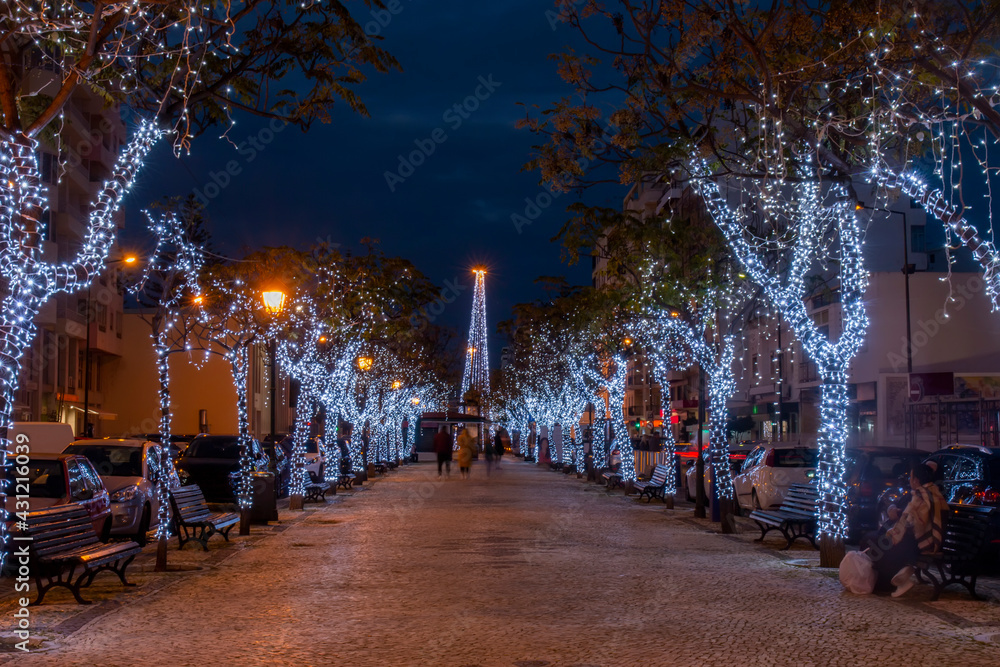 Main avenue of olhao city in Christmas