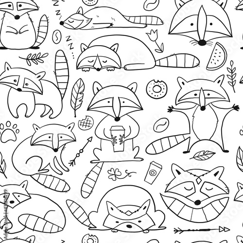 Racoons Family. Funny Characters. Seamless pattern for your design