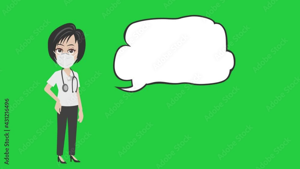 A female doctor wearing a medical protective mask fighting COVID 19 talking in green Chroma background A female doctor wearing a medical protective mask fighting COVID 19 talking in green Chroma background