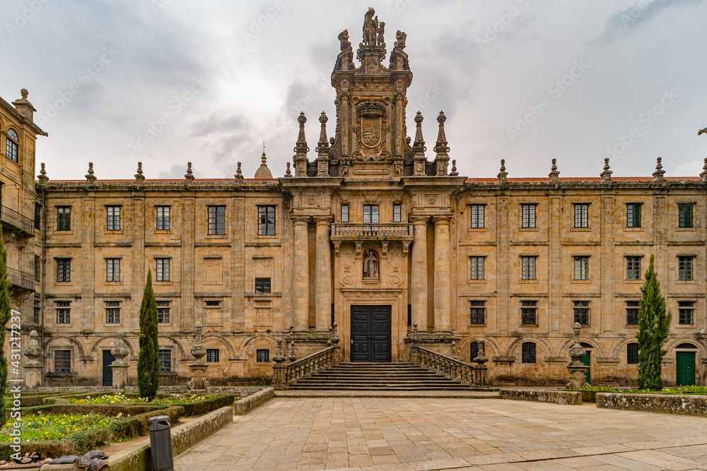 View at the Univesity building in Santiago de Compostela. Santiago de Compostela is the capital of the autonomous community of Galicia, in northwestern Spain.