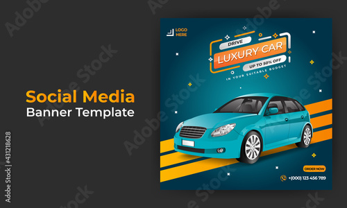 Car social media post or square web banner advertising template design