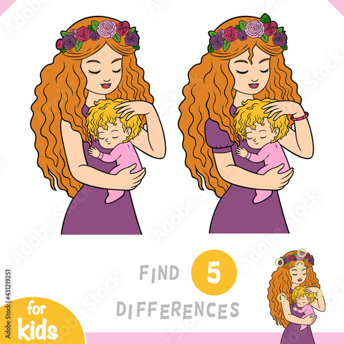 Find differences, educational game for kids, Mother and daughter