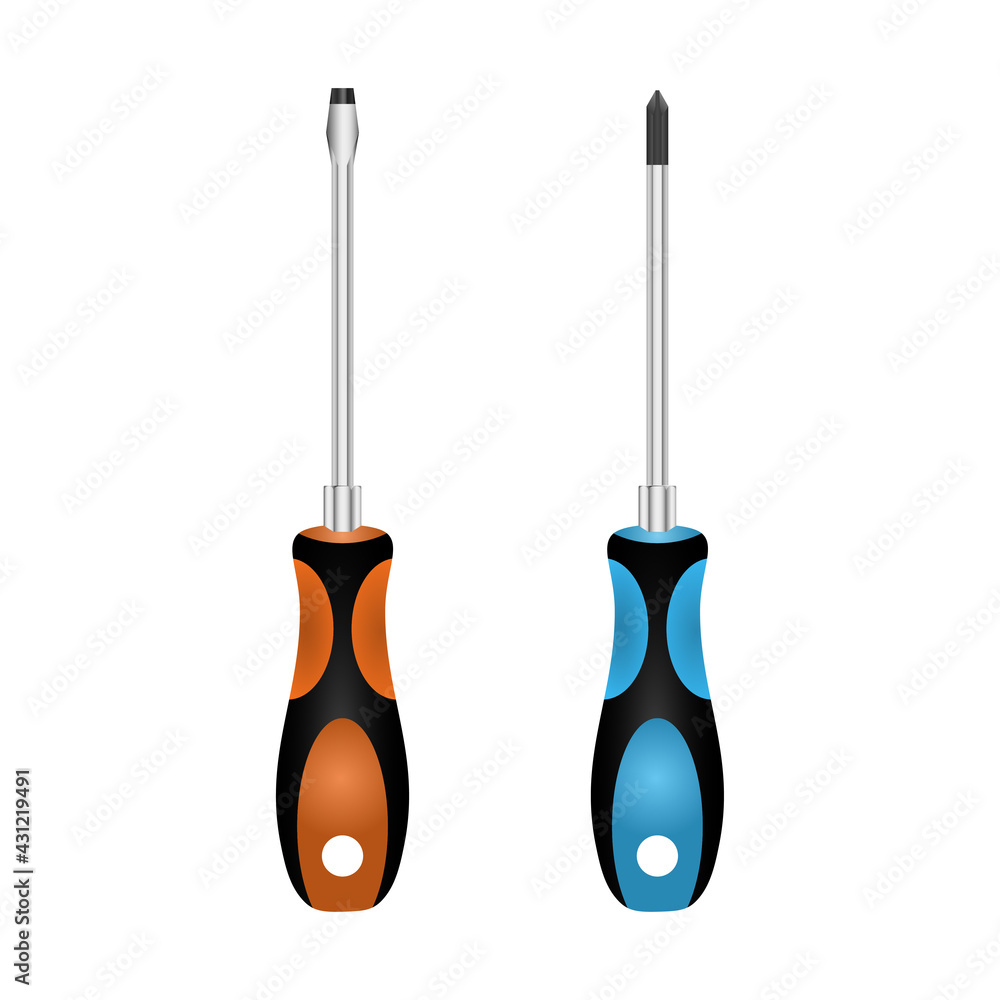 Realistic screwdrivers set orange and blue Realistic screwdrivers set orange and blue