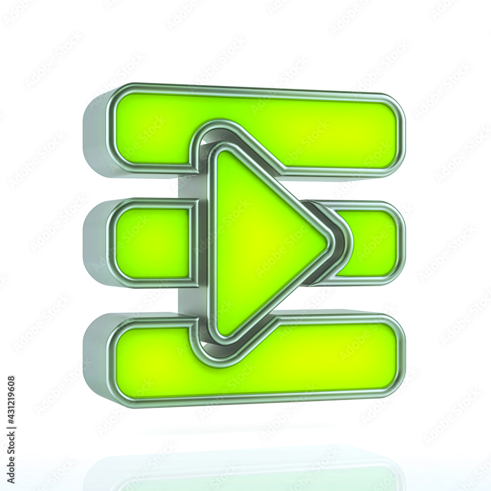 Green Playlist Button or Media control symbols on white background. Multimedia icon concept 3d rendering Green Playlist Button or Media control symbols on white background. Multimedia icon concept 3d rendering