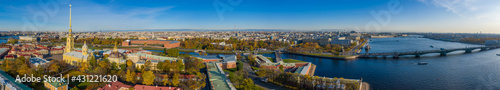 Peter and Paul Fortress and Peter and Paul Cathedral, Aerial drone view. St. Petersburg