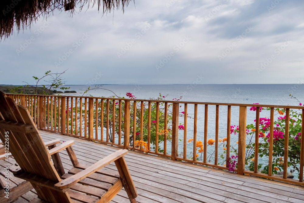 beach chairs and umbrellas