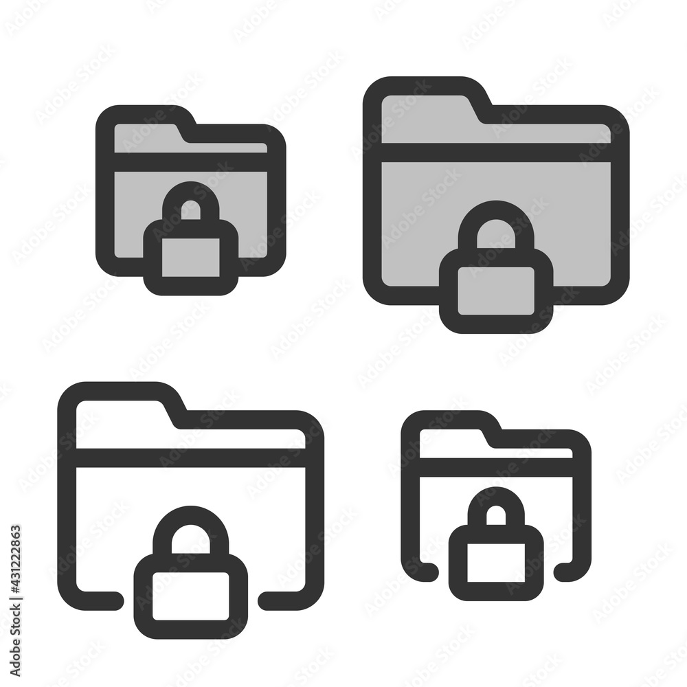 Pixel-perfect linear icon of a locked folder built on two base grids of 32 x 32 and 24 x 24 pixels. The initial base line weight is 2 pixels. In two-color and one-color versions. Editable strokes Pixel-perfect linear icon of a locked folder built on two base grids of 32 x 32 and 24 x 24 pixels. The initial base line weight is 2 pixels. In two-color and one-color versions. Editable strokes