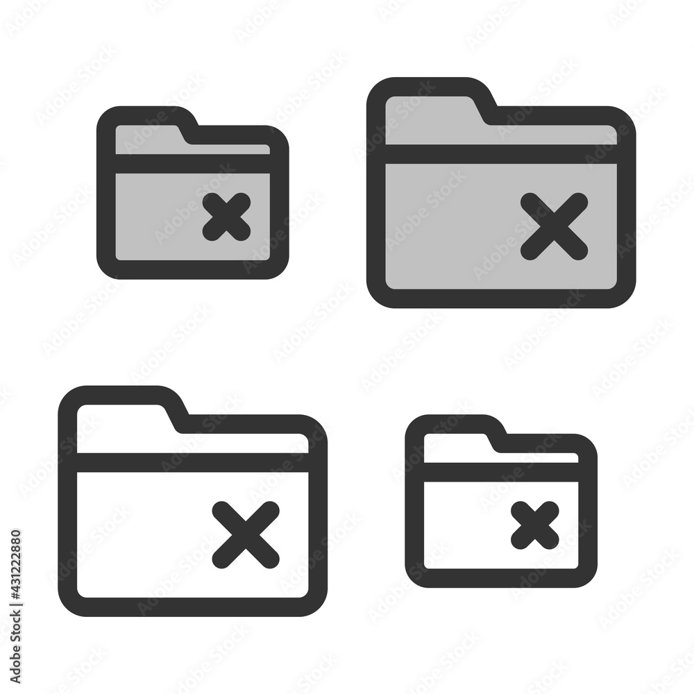 Pixel-perfect linear icon of deleting folder built on two base grids of 32x32 and 24x24 pixels. The initial base line weight is 2 pixels. In two-color and one-color versions. Editable strokes Pixel-perfect linear icon of deleting folder built on two base grids of 32x32 and 24x24 pixels. The initial base line weight is 2 pixels. In two-color and one-color versions. Editable strokes