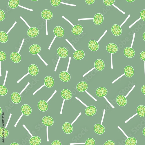 Candy lemon lime lollipops, caramel colorful sweets vector seamless pattern. 