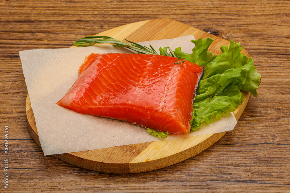 Salmon piece steak served rosemary Salmon piece steak served rosemary