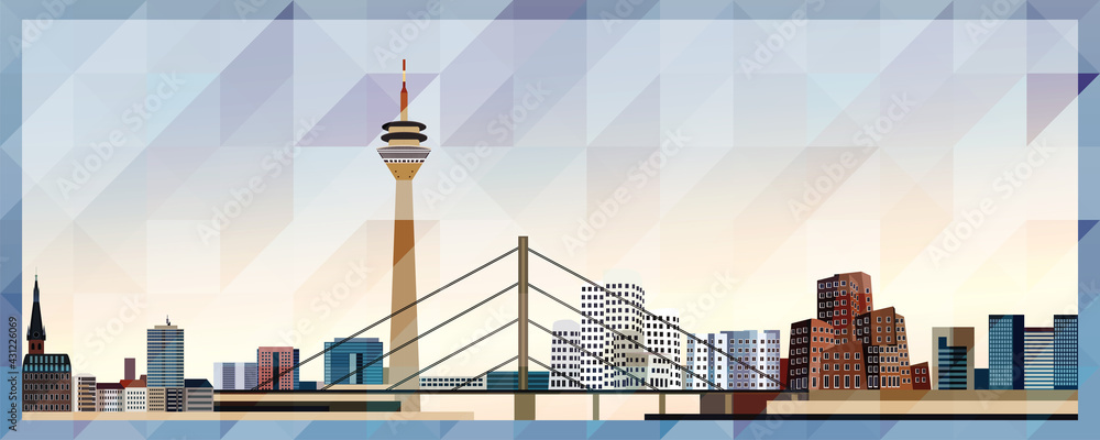Obraz premium Dusseldorf skyline vector colorful poster on beautiful triangular texture background