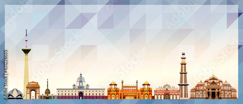 Delhi skyline vector colorful poster on beautiful triangular texture background