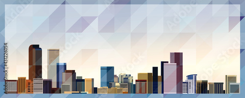 Denver skyline vector colorful poster on beautiful triangular texture background