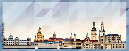 Dresden skyline vector colorful poster on beautiful triangular texture background	