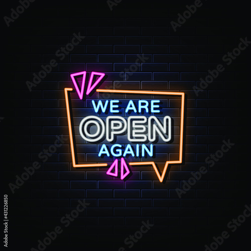 We are open again neon sign text vector