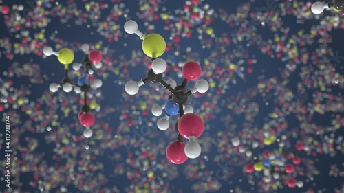 Acetylcysteine molecule. Molecular model. Looping seamless 3d animation photo