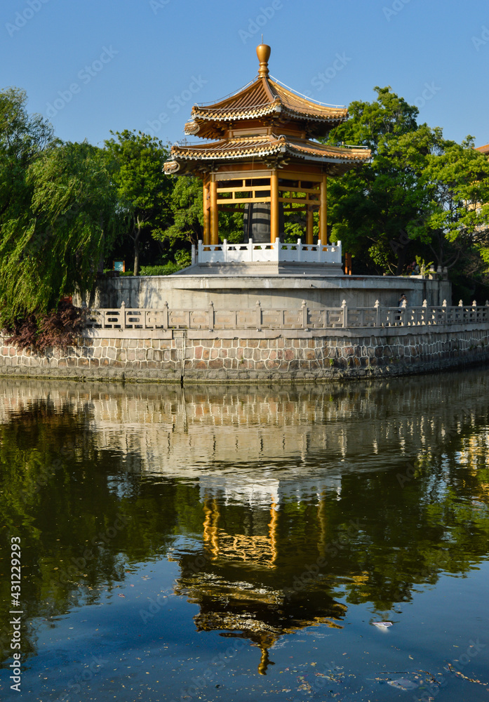 Original Chinese Gazebo along the river in Shanghai Town Original Chinese Gazebo along the river in Shanghai Town