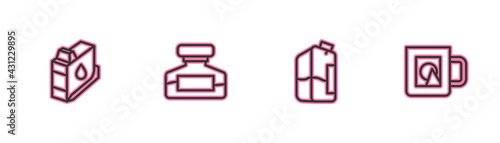 Set line Printer ink cartridge, bottle, Ink and Coffee cup icon. Vector