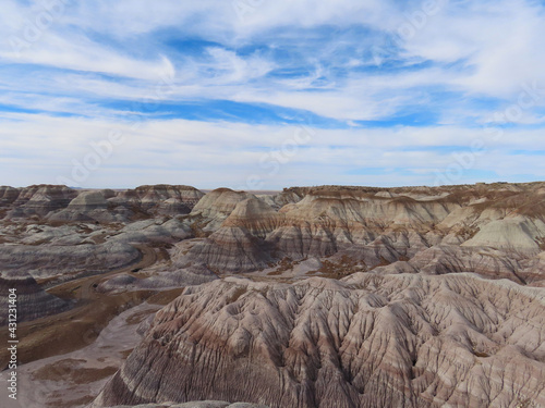 Views from the Blue Mesa overlook in the Petrified Forest National Park in Arizona.