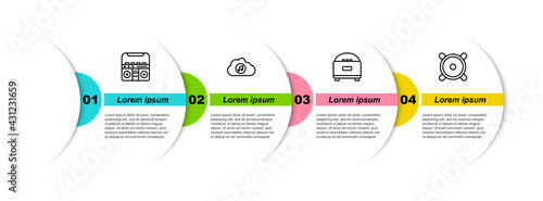 Set line Home stereo with speakers, Music streaming service, Stereo and . Business infographic template. Vector