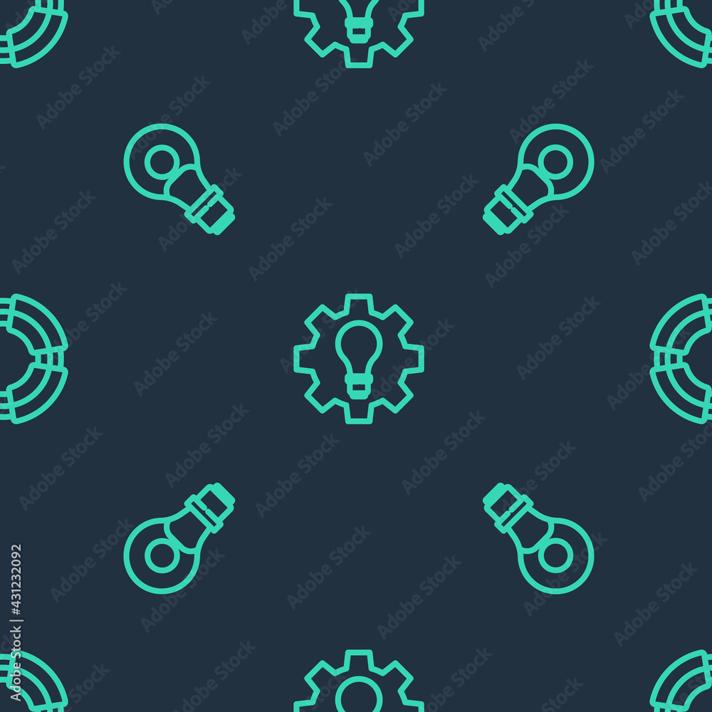 Set line Light bulb and gear, Head with lamp and Business lifebuoy on seamless pattern. Vector Set line Light bulb and gear, Head with lamp and Business lifebuoy on seamless pattern. Vector