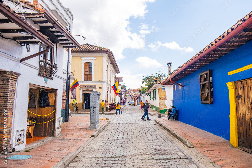 Colourful buildings in the streets of La Candelaria neighborhood in Bogota, Colombia Colourful buildings in the streets of La Candelaria neighborhood in Bogota, Colombia
