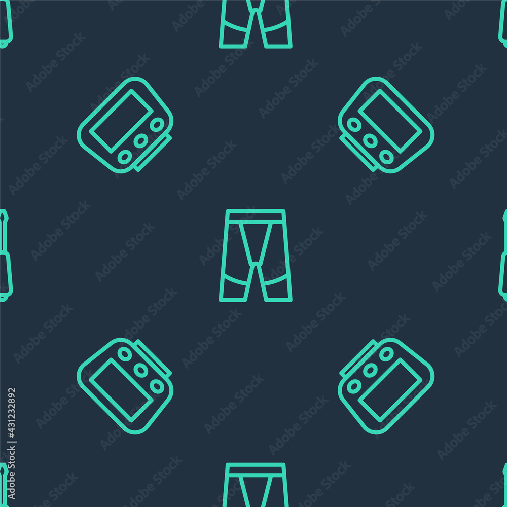 Set line Cycling shorts, Bicycle speedometer and Screwdriver on seamless pattern. Vector Set line Cycling shorts, Bicycle speedometer and Screwdriver on seamless pattern. Vector