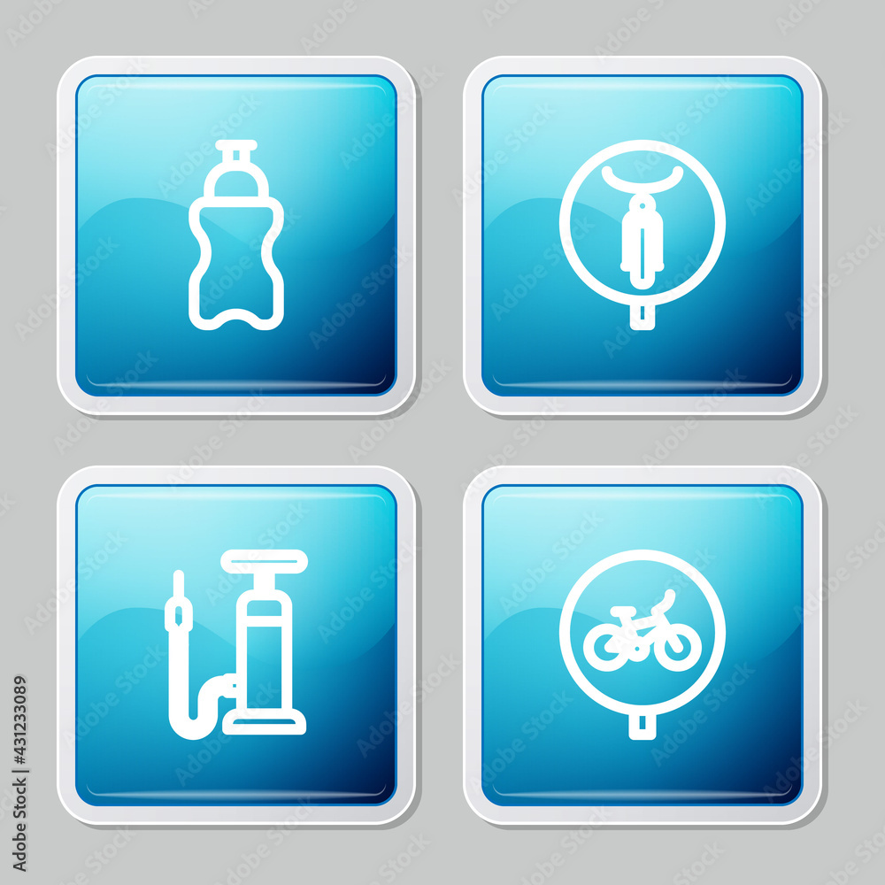 Set line Sport bottle with water, Bicycle, air pump and icon. Vector Set line Sport bottle with water, Bicycle, air pump and icon. Vector