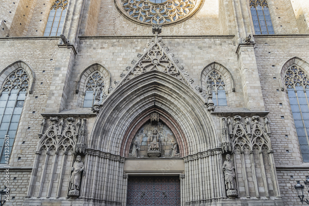 Barcelona Catalan Gothic style Basilica of Santa Maria del Mar (1329 - 1383). Barcelona, Catalonia, Spain, Europe.