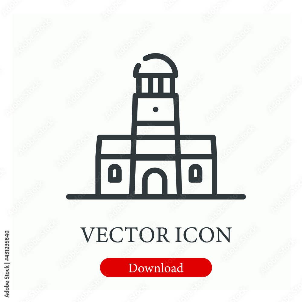 Lighthouse vector icon.  Editable stroke. Linear style sign for use on web design and mobile apps, logo. Symbol illustration. Pixel vector graphics - Vector