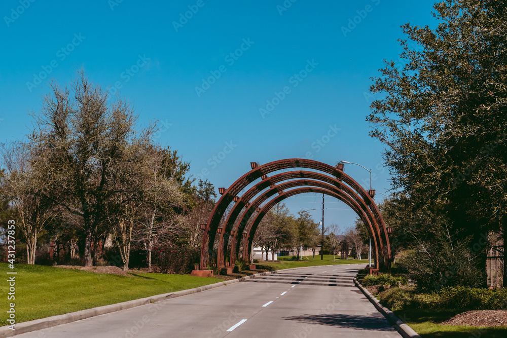 Katy, Texas, USA -February 15, 2021: Cane Island Residential Home Community with Community Park and Amenities,located near Houston, TX - obrazy, fototapety, plakaty 