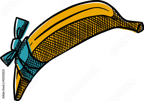 Banana with bandage sketch doodle color vector illustration