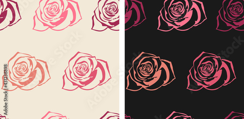Fototapeta Naklejka Na Ścianę i Meble -  Set of 2 Rose Flower Seamless Pattern Tiles